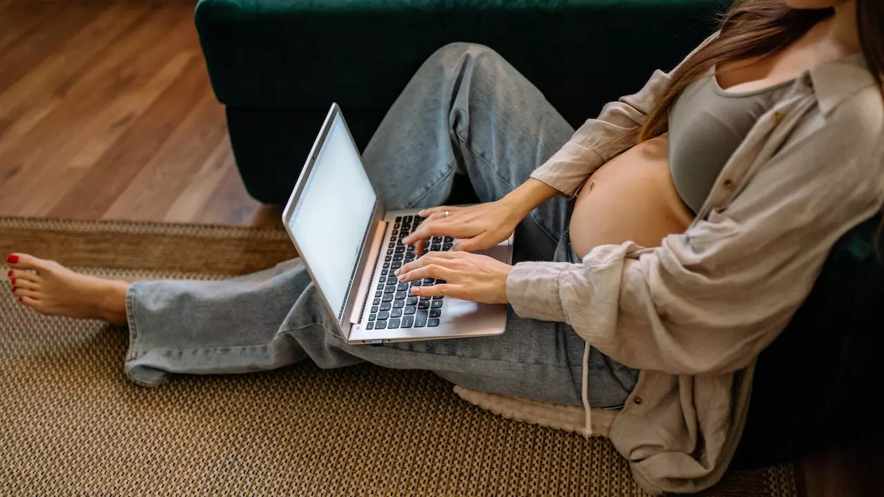 Pregnant Woman Working on Laptop